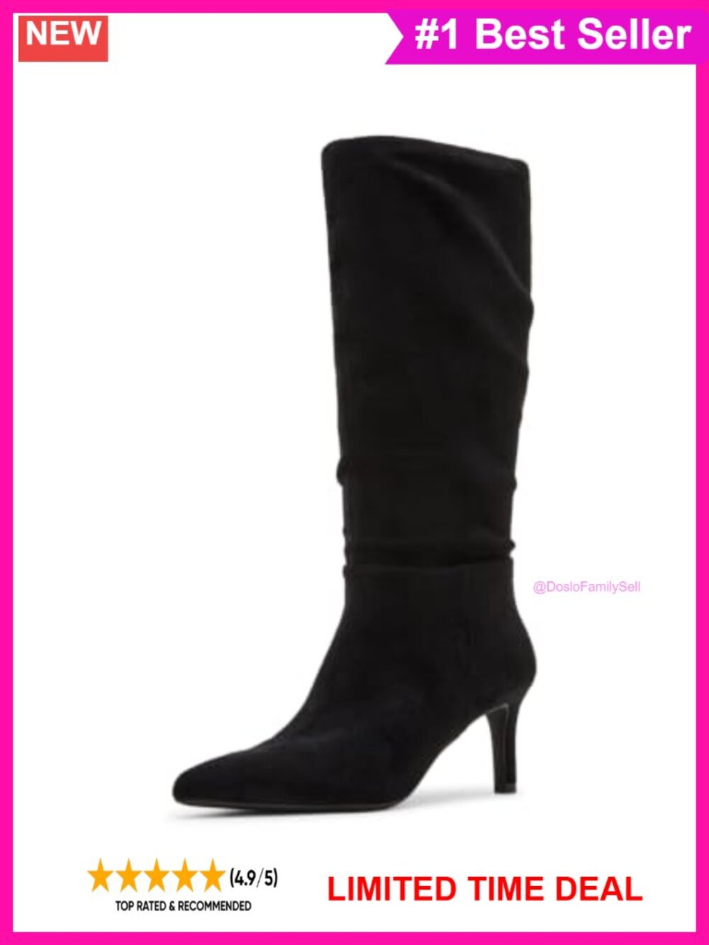 Chunky Block Heel Knee High Pull-On Boot Fringe Detail